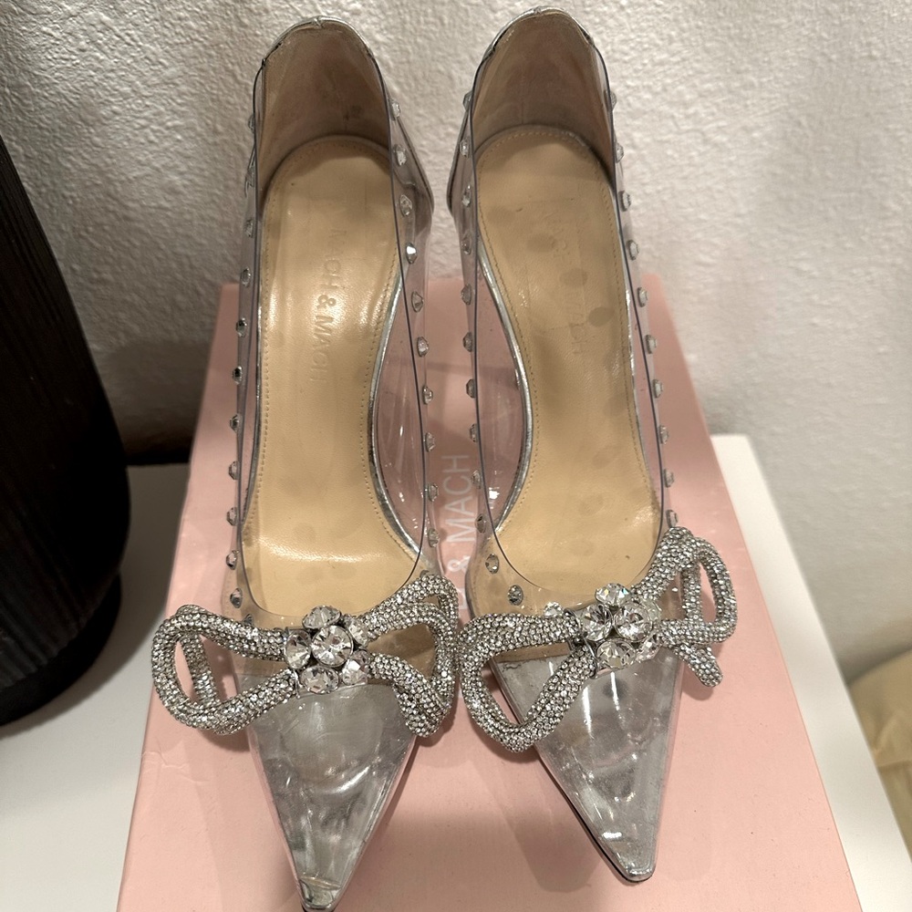 Mach & Mach glass PVC double bow heels.